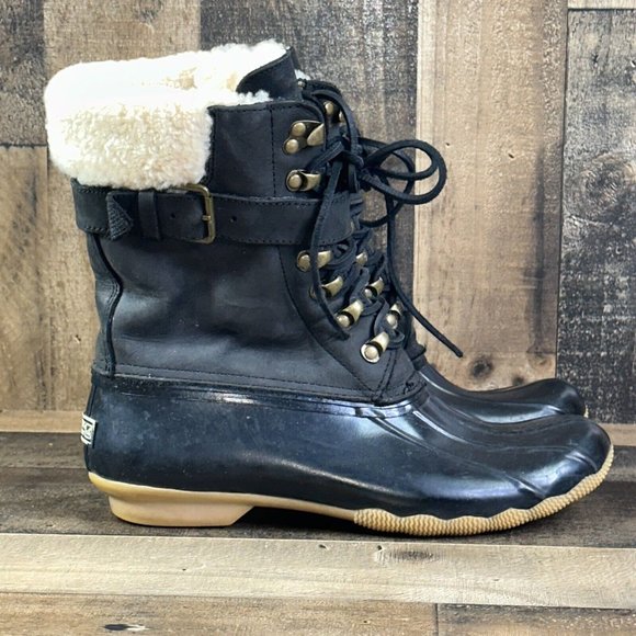 WOMEN'S SPERRY FOR J.CREW SHEARWATER BUCKLE BOOTS IN BLACK Sz 9M - Picture 4 of 11